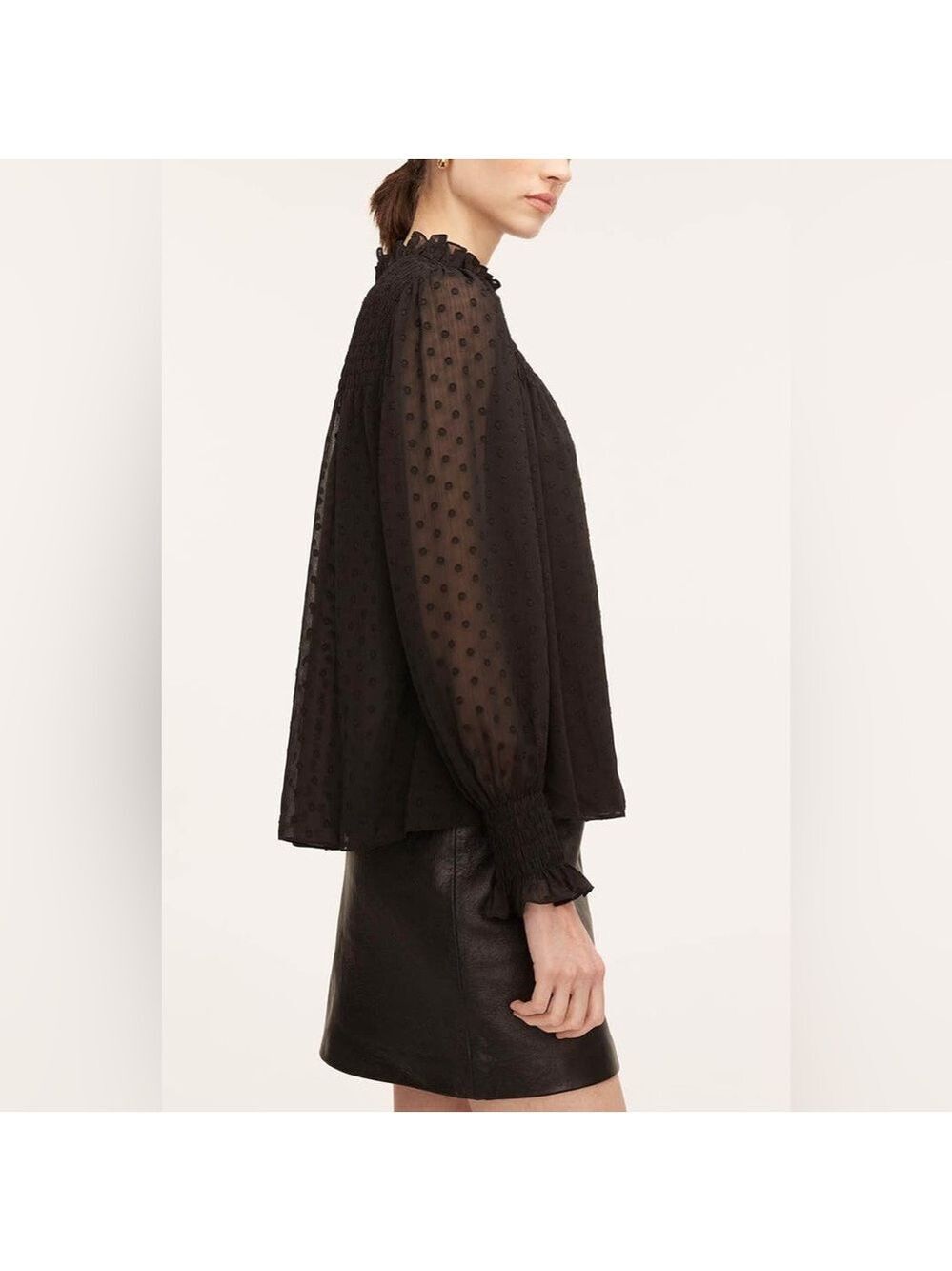 Rebecca Taylor Clip Dot Blouse Silk Size 8 Black Textured Blouse